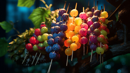 Fototapeta na wymiar delicious and fresh fruit on a skewer, with generative ai