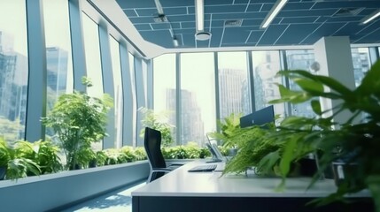Fototapeta premium wide office with modern decoration and glass