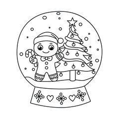 Snow globe ball christmas winter with gingerbread cartoon