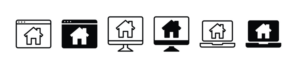 Home website icon set. House and building icons. Real estate symbol for apps and websites on white background. Editable stroke. Vector illustration