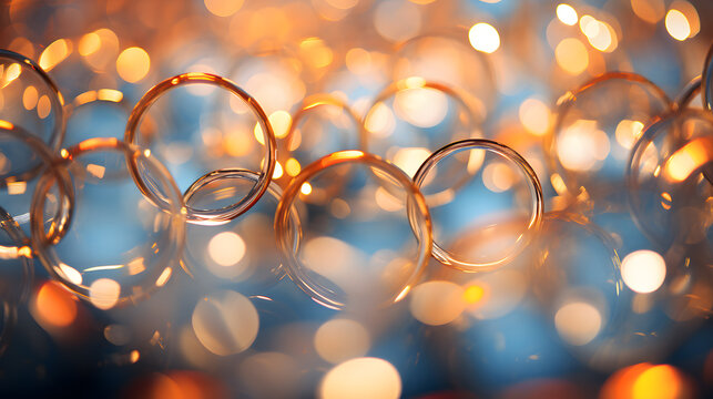 Bubble Clusters Illuminated Yellow Light Background Bokeh