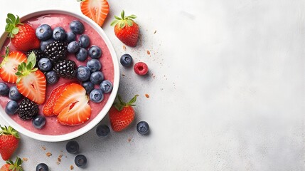  a bowl of berries and strawberries on a white surface.  generative ai