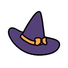 Cute witch hat Doodle Halloween element, signs and symbols decorative , Hand drawn in doodle style.