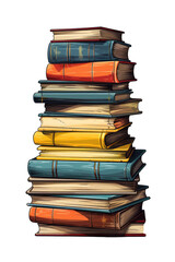 Pile of cartoon style books on transparent background