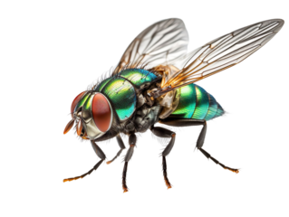 Common greenbottle fly - Lucilia caesar. Cut out image of green fly.