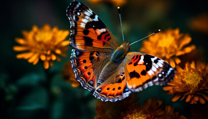Vibrant butterfly wing spotted in nature tranquil beauty and elegance generated by AI