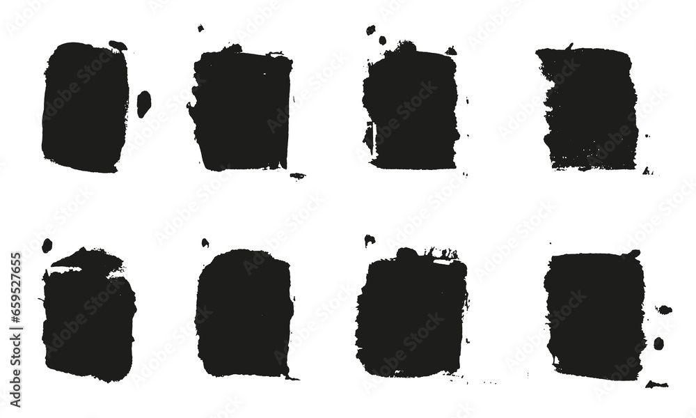 Aufkleber brush ink in square shape collection. rectangle paintbrush rough texture. black grunge template back