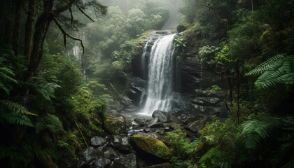 Tranquil tropical rainforest landscape, flowing water, natural beauty heaven generated by AI