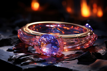 Fototapeta na wymiar Magic ring made of precious metal with a large gemstone close-up