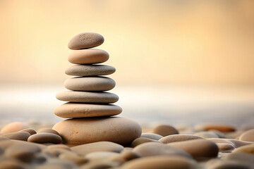 Fototapeta na wymiar Serene Meditation and Balanced Stones Symbolizing Inner Peace and Emotional Stability