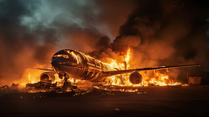 illustration of a burning airplane - obrazy, fototapety, plakaty