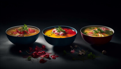 Fresh vegetarian appetizer, healthy meal with organic tomato and cilantro generated by AI