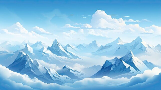  a painting of a mountain range in the sky with clouds. generative ai © Anna
