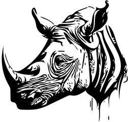 black and white rhinoceros face illustration design | Silhouette of a rhino