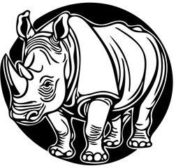 rhino vector illustration black and white | Silhouette of a giant rhinoceros