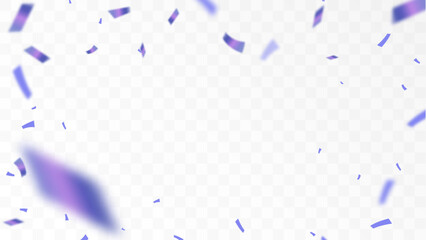 Purple confetti isolated on transparent background. Falling serpentine. Realistic bright serpentine. Flying festive tinsel. Vector