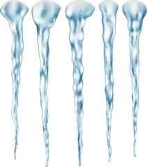 Group of light blue different realistic icicles