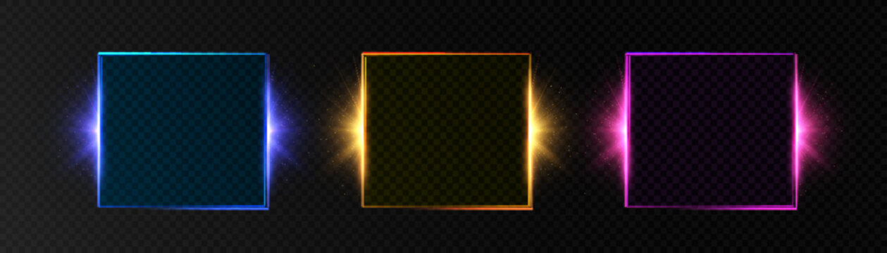 Glowing square frame. Ideal logo and advertising banner design. Vector