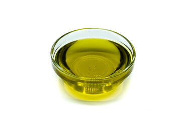 bowl of olive oil isolated on white background 