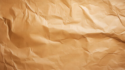 Brown crumpled recycle paper texture background. Craft beige paper backdrop. Generative AI