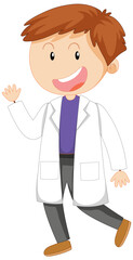 Fototapeta premium Cute Male Scientist Cartoon Character in Gown