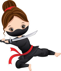 Vector Cartoon Little Girl Dressed as Ninja © TheCreativeMill
