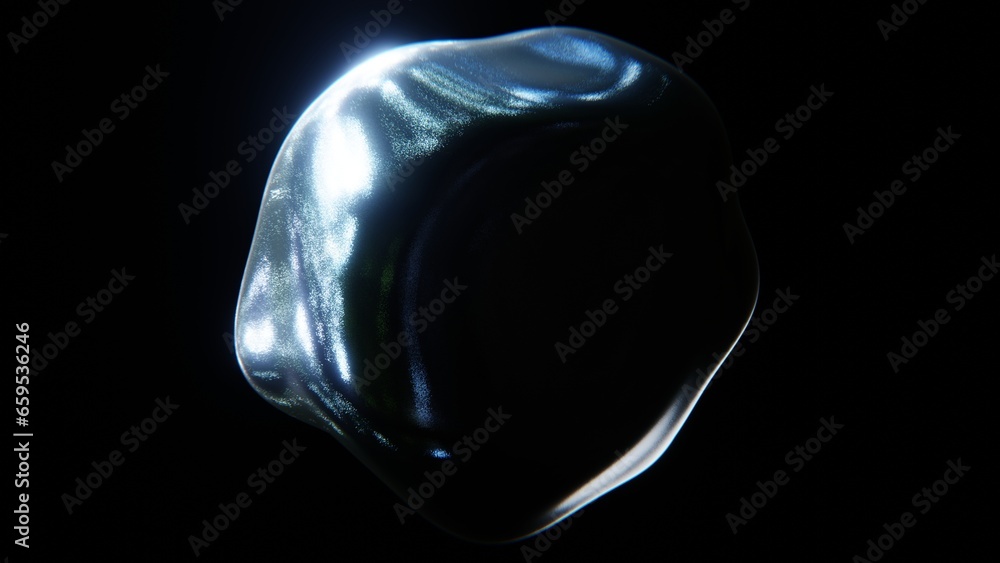 Fototapete abstract illuminated oil blob shape morphing and gradient mirrored black glitter sparkling texture g