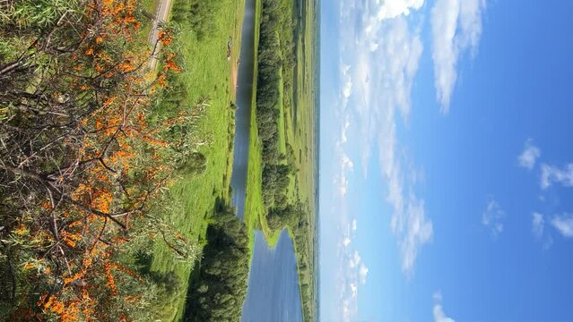 Picturesque view of the Kama River from the observation deck at the Yelabuga settlement. The movement of clouds over the river. Lower Kama National Park. Yelabuga, Republic of Tatarstan, Russia, 4K