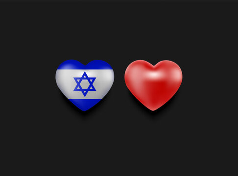 Israel flag hearts and red vector eps