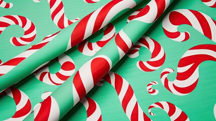  a green and red wrapping paper with candy canes on it.  generative ai