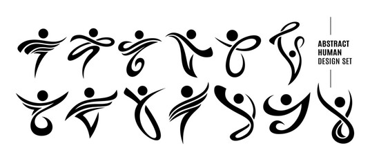 Modern line swoosh human abstract icon logo design set
