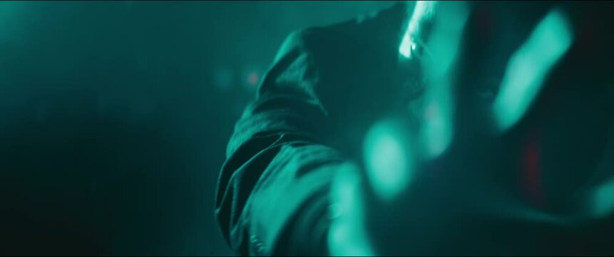 Scary Halloween Male Vampire with a pumpkin attacks and crowls creepy into the lens