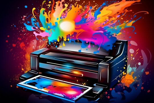 Background design paint colorful ink printer drawing multicolored rainbow abstract graphic art banner