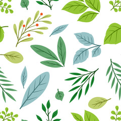 Seamless pattern of sprigs with green leaves. Decorative natural plants. - 659539494