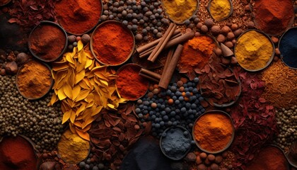 Photo of a variety of spices displayed on a table