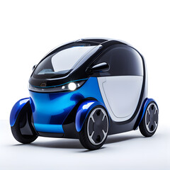 Modern mini-size electric car on isolated white background, Beautiful Futuristic vehicle design, Sustainable mobility