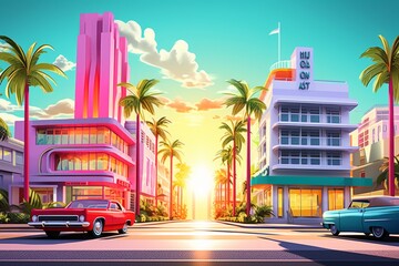 Naklejka premium vibrant miami-inspired pop art cityscape with hyper details, Generative AI