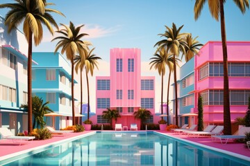 Fototapeta premium vibrant miami-inspired pop art cityscape with hyper details, Generative AI