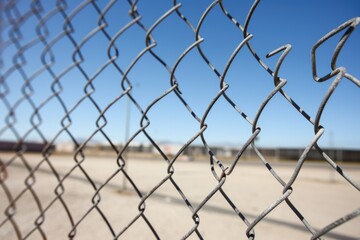 wire mesh fence with holes, indicating a possible escape - obrazy, fototapety, plakaty