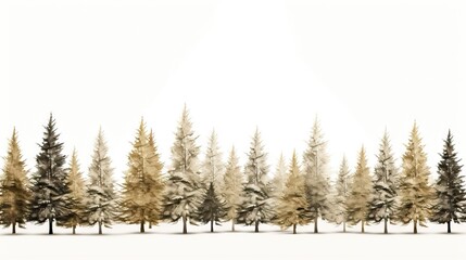  a painting of a row of trees in the snow with a white background.  generative ai