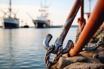 close-up of a ships anchor on the harbor