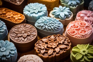 Handmade different shape and size soap, close up