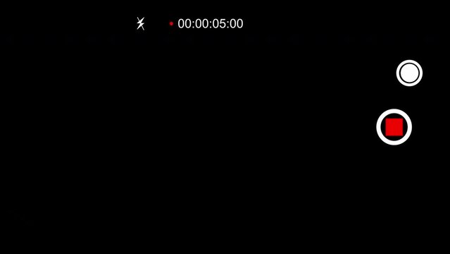 Horizontal overlay of recording screen. Smartphone camera screen during video shooting on a black background.
