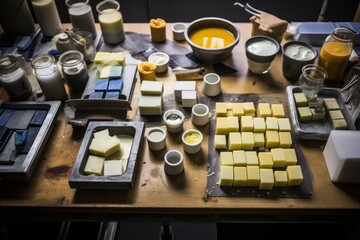 Handmade soap Production, worktable in a laboratory