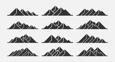Modern technology geometric flat mountain peak icon logo design set