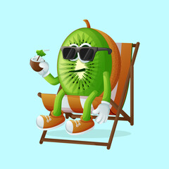 kiwi character relaxing on a beach chair