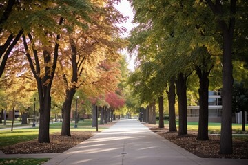 walking path on a university campus with trees