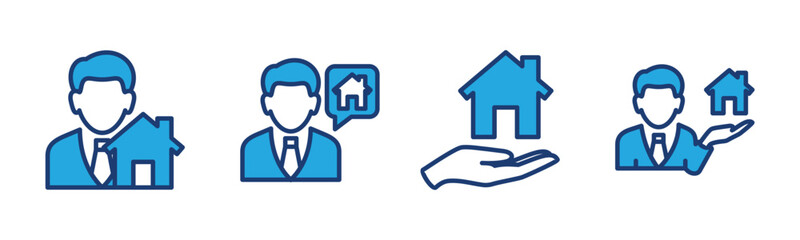 Realtor icon set. Estate or housing agent icon symbol. Offer a house. Offering residential homes. Residential home promotion. Vector illustration