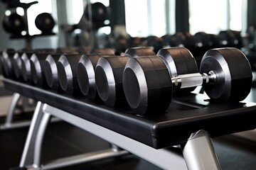 dumbbells arranged neatly in the fitness center