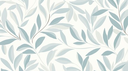  a white and blue wallpaper with a pattern of leaves.  generative ai